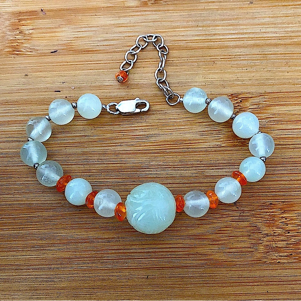 $57  Light Green Jade Designer Estate Bracelet  Designer Mark 925